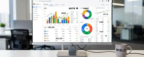 Professionnelle marketing analysant des métriques de campagnes Google Ads sur double écran dans un bureau contemporain